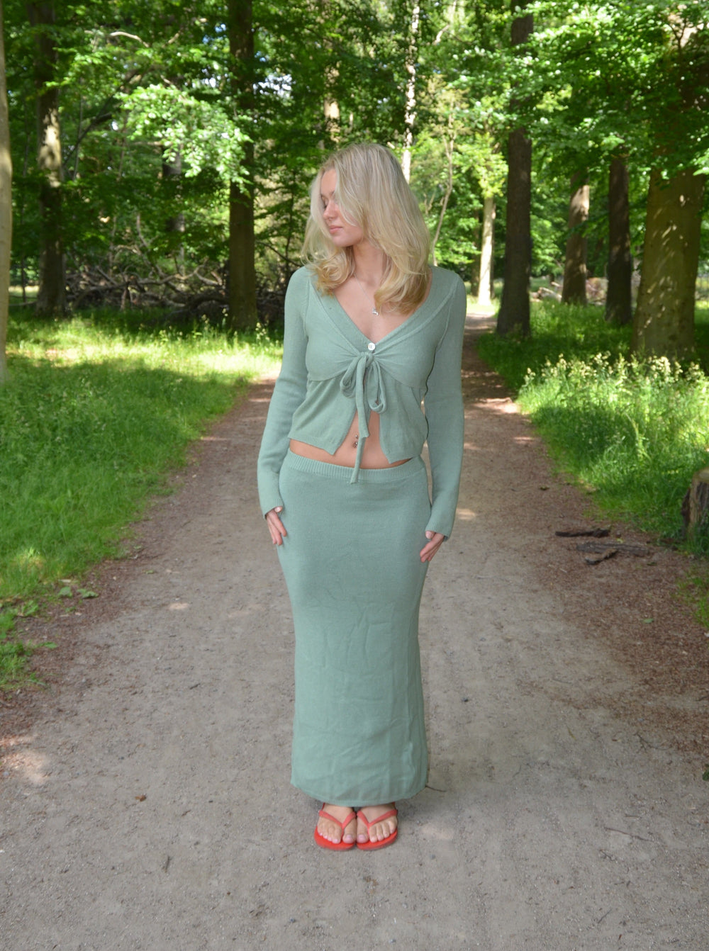 Ines knitted blouse with ties - Dusty green