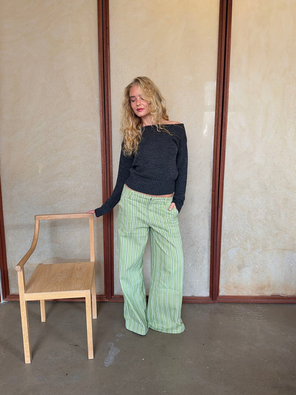 Lonny trousers with stripes – Green