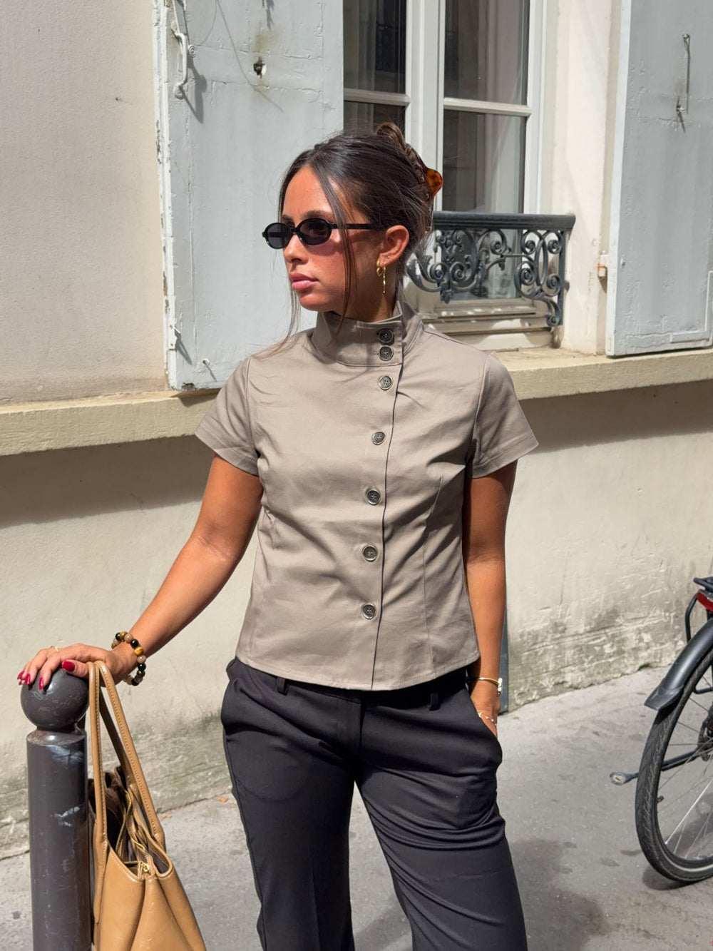 Maxima shirt with buttons - Taupe