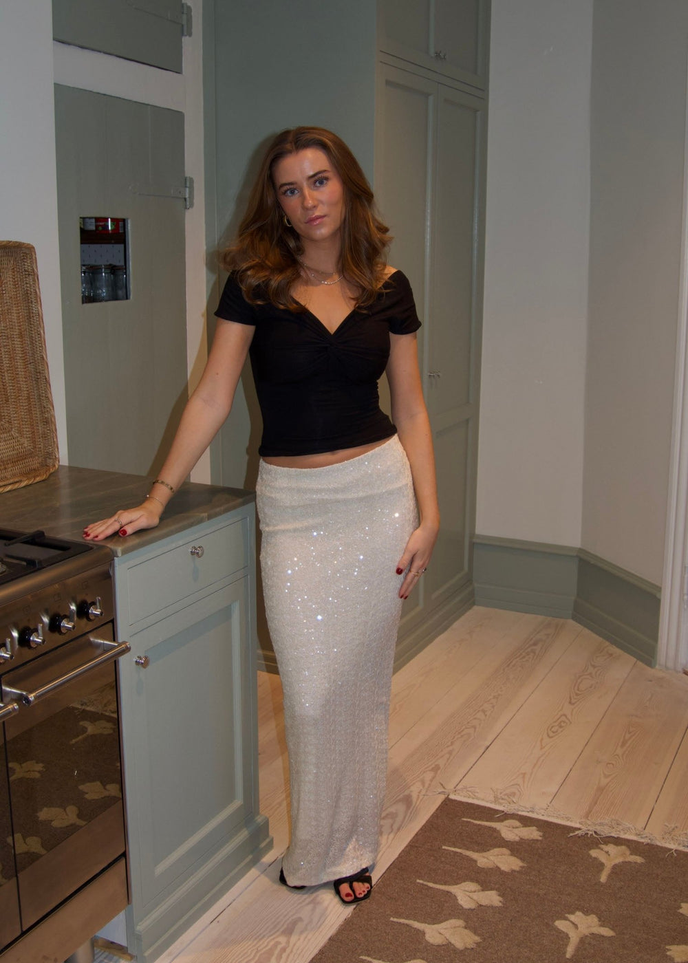 Bella maxi skirt with sequins - Off White