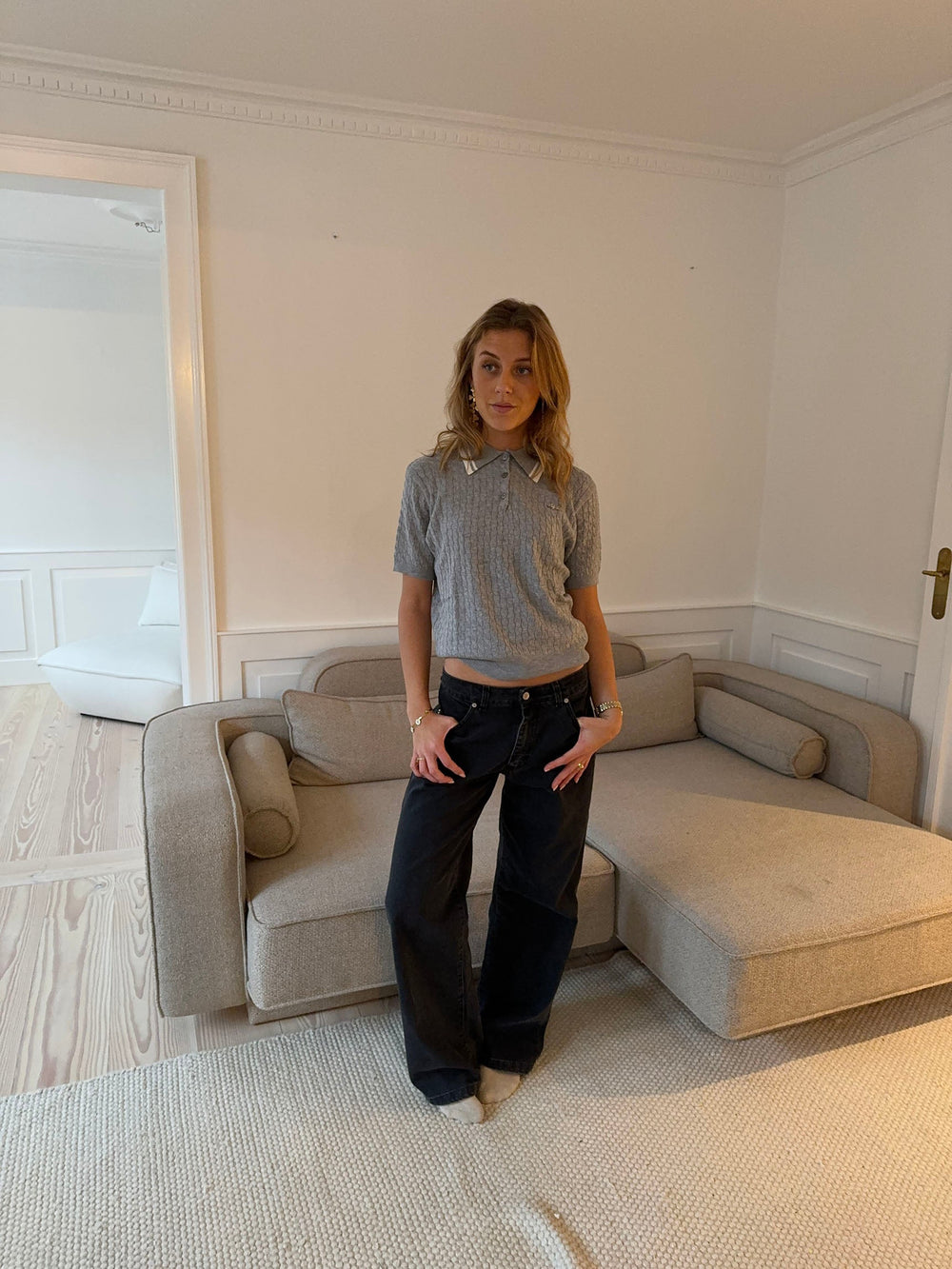 Leontine cable-knit polo - Grey
