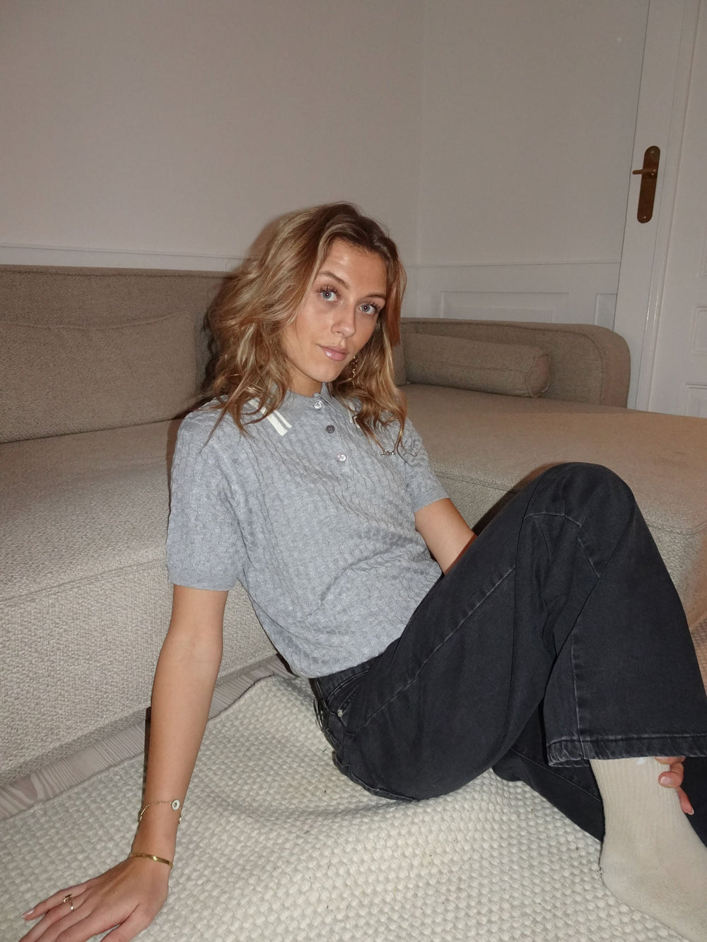 Leontine cable-knit polo - Grey