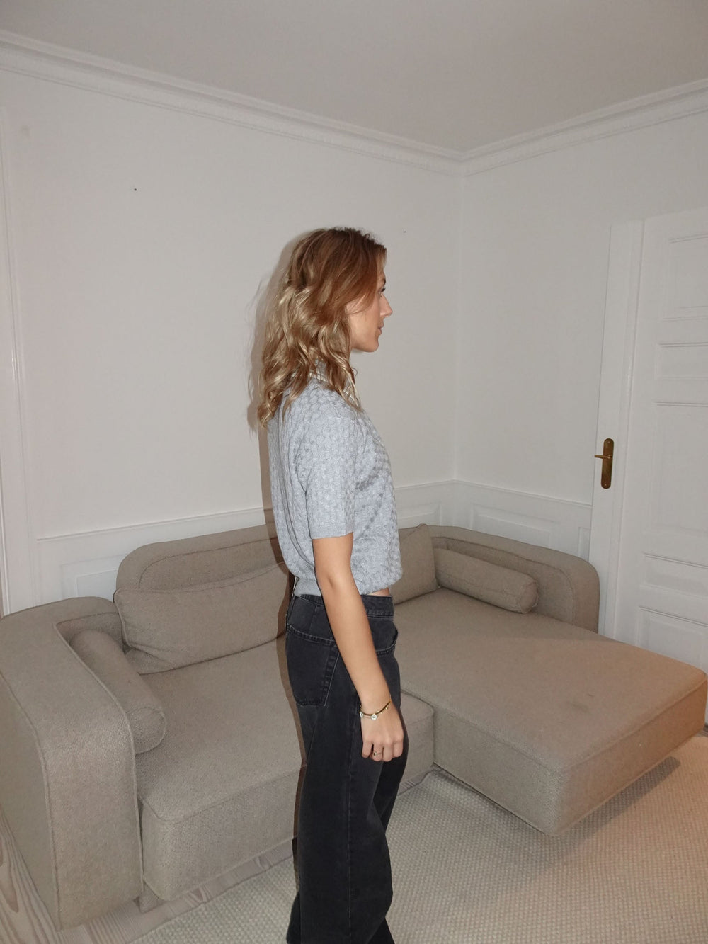 Leontine cable-knit polo - Grey