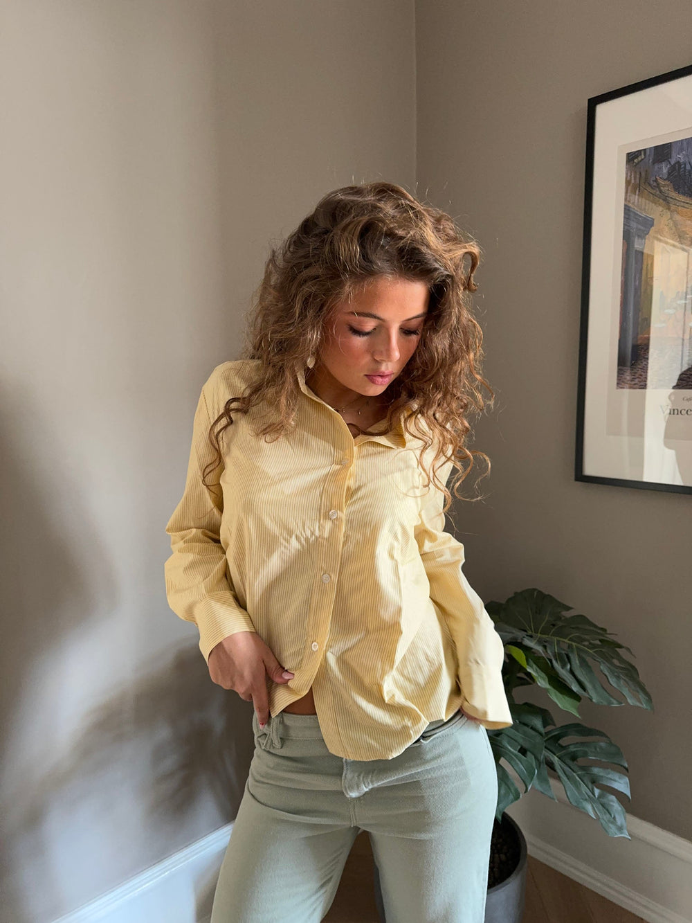 Liva button shirt with stripes - Yellow/white