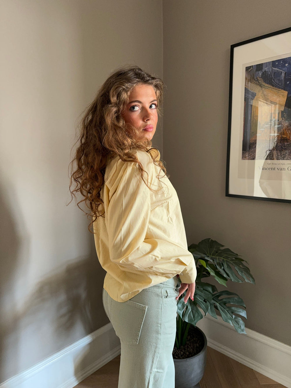 Liva button shirt with stripes - Yellow/white