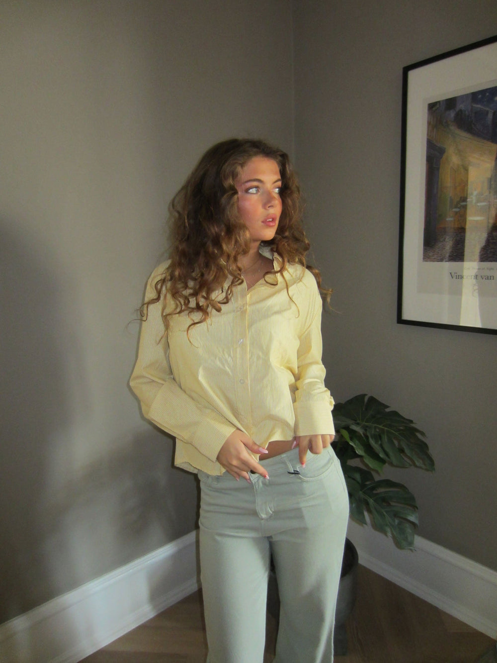 Liva button shirt with stripes - Yellow/white