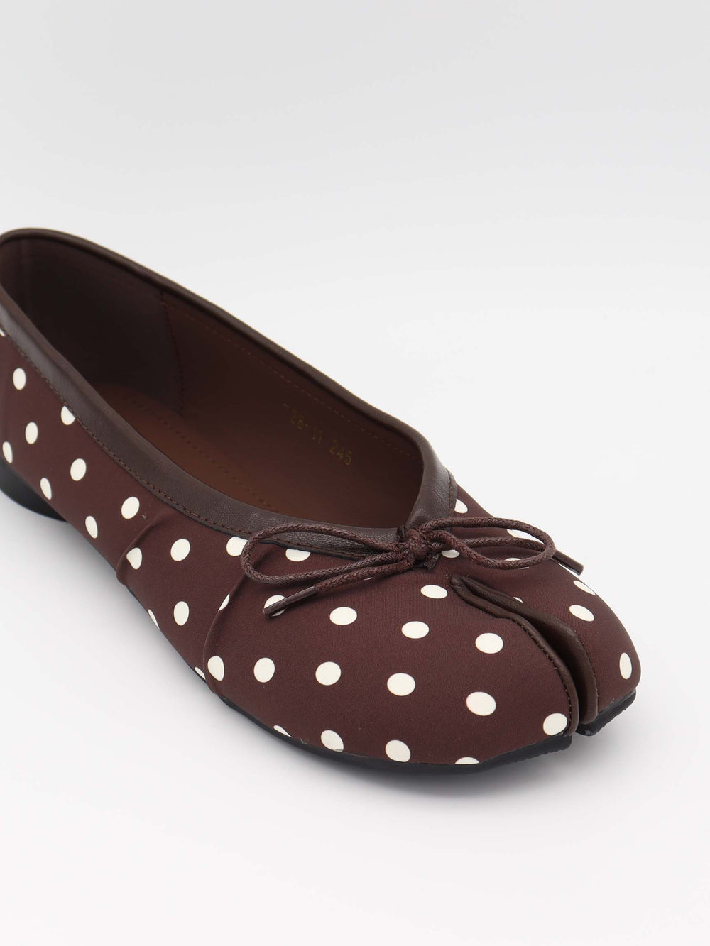 Tovea Split Toe Ballerina with Polka Dots - Brown/White