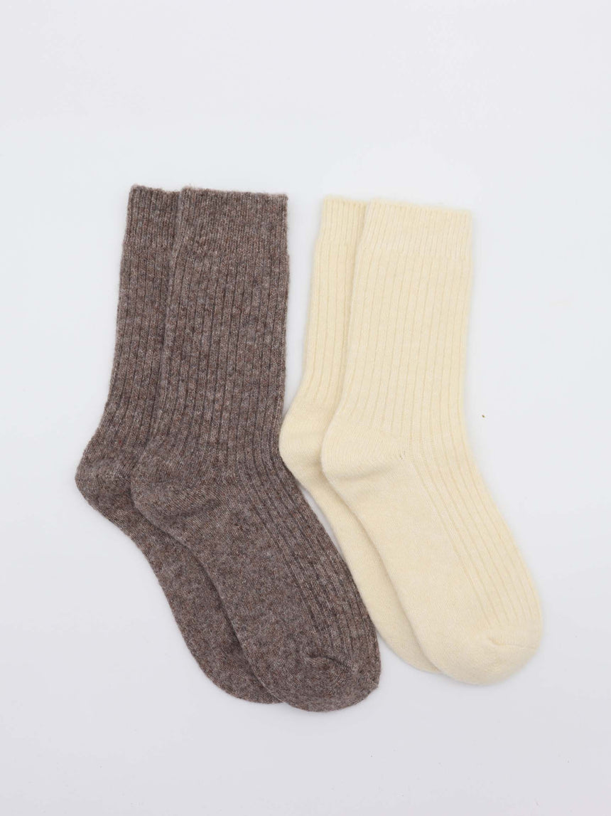2-pack knitted socks - Beige/brown