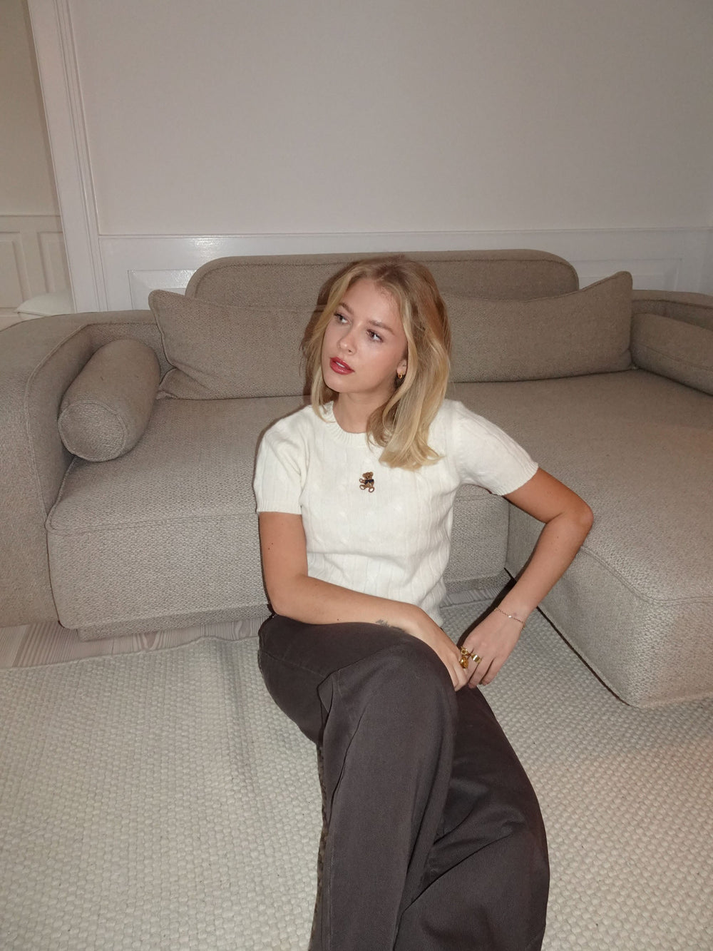 Mirella short-sleeve cable knit - White