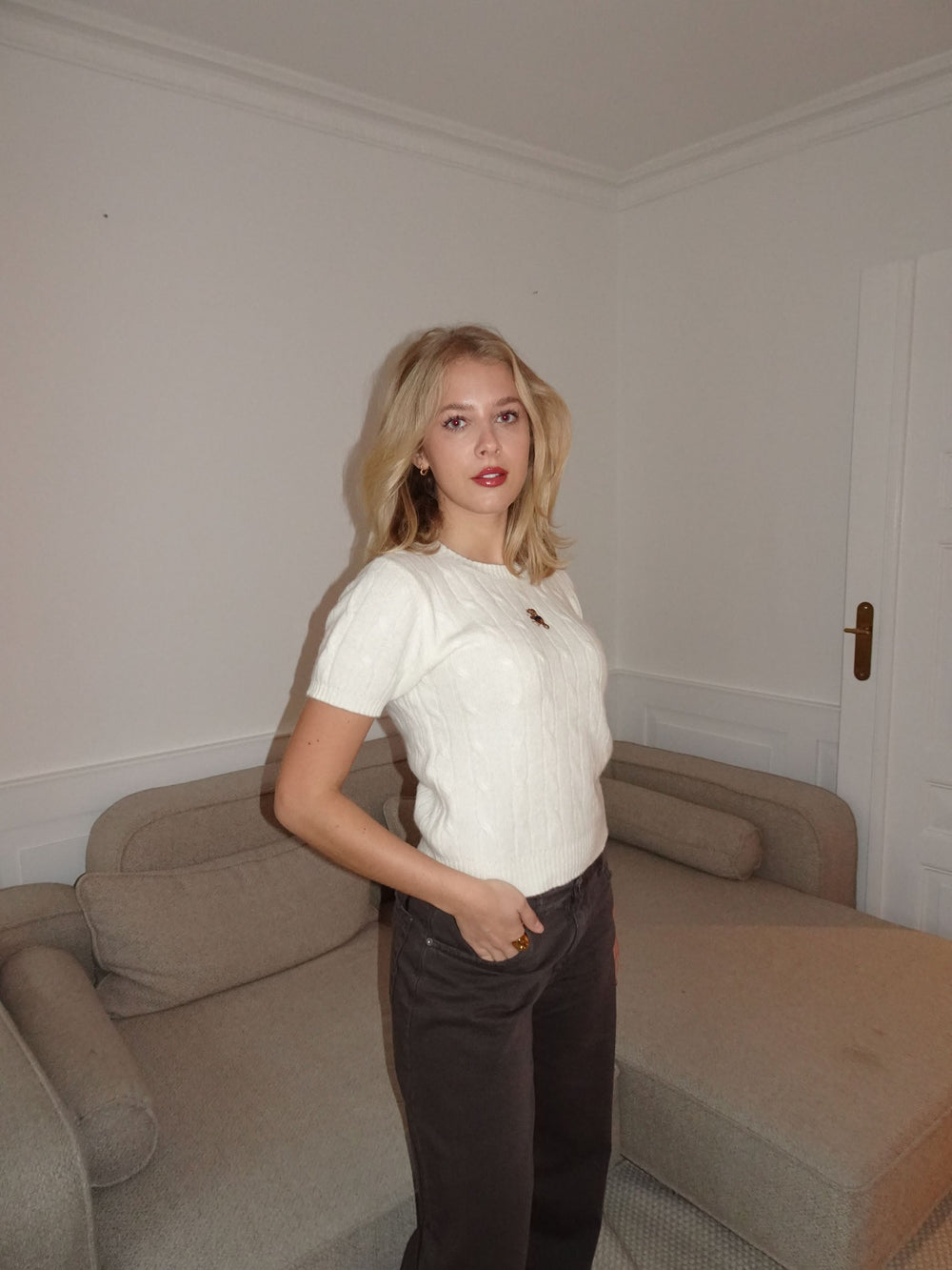 Mirella short-sleeve cable knit - White