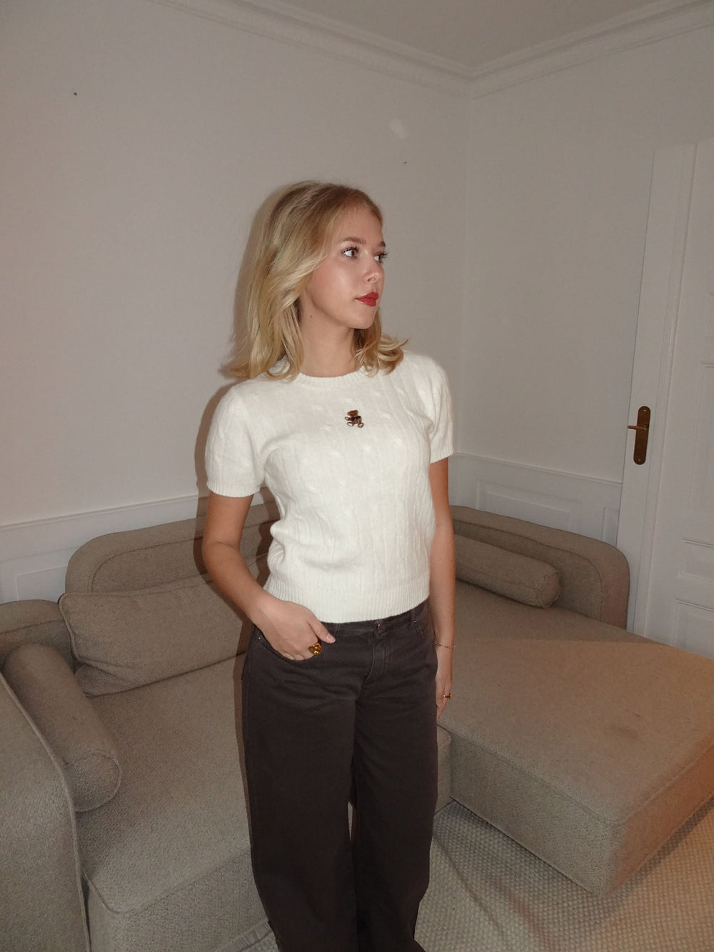 Mirella short-sleeve cable knit - White