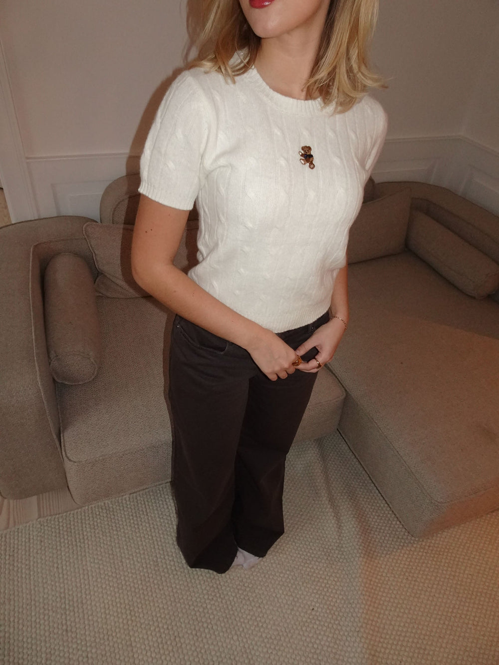 Mirella short-sleeve cable knit - White