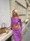 Tina cropped cardigan in pointelle - Purple