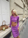 Tina cropped cardigan in pointelle - Purple