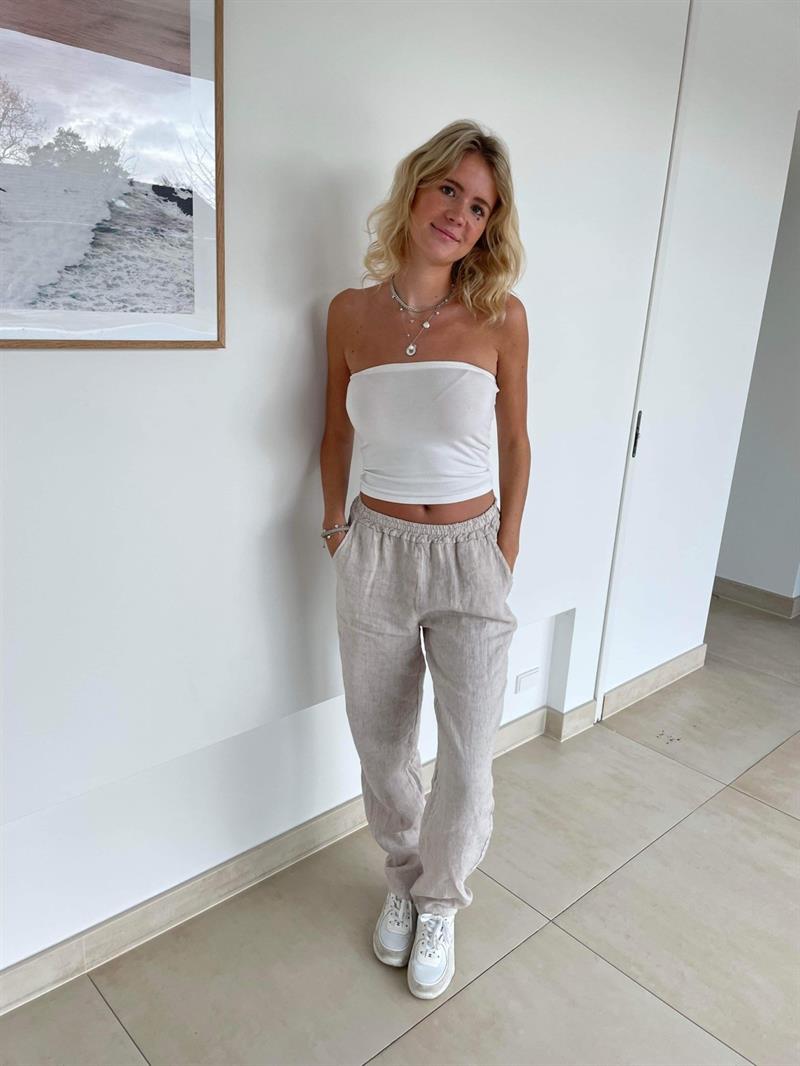 Hilja stribed linen pants - beige