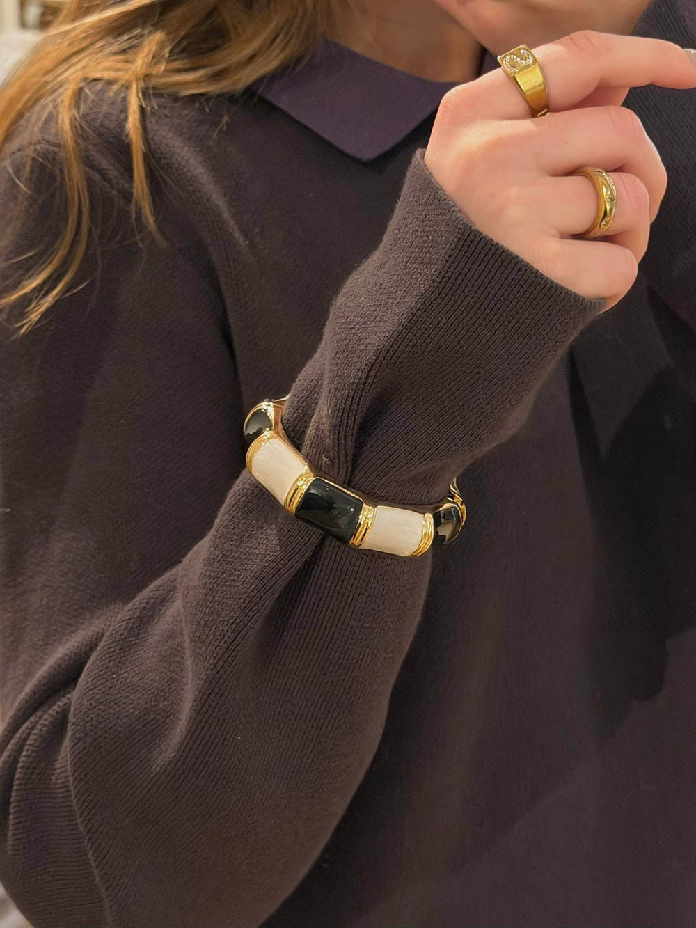 Ebony bracelet with stripes - Black/white