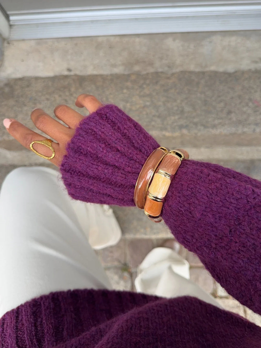 Ebony bracelet with stripes - Brown/beige