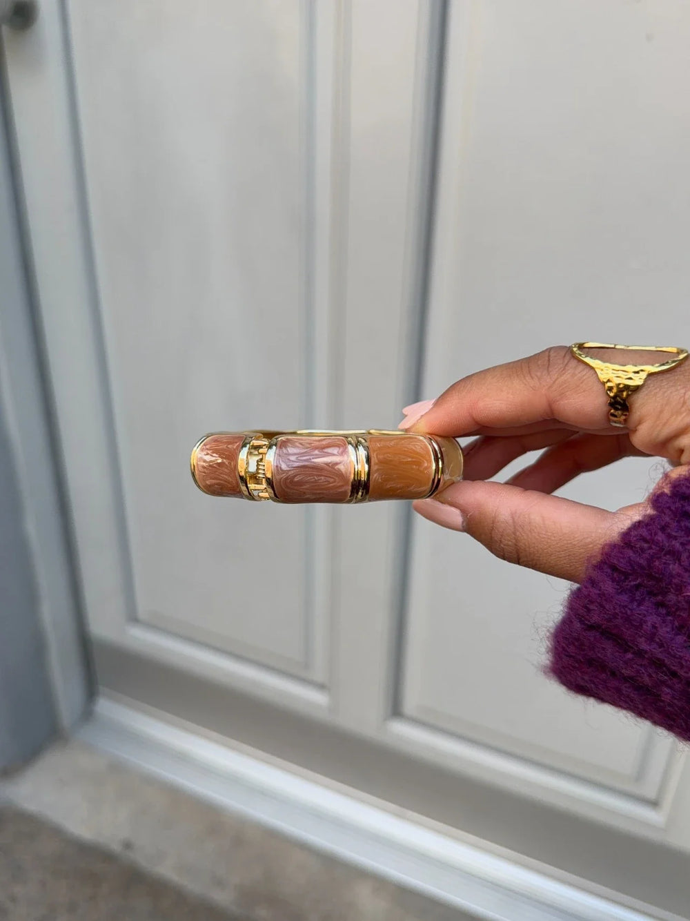 Ebony bracelet with stripes - Brown/beige