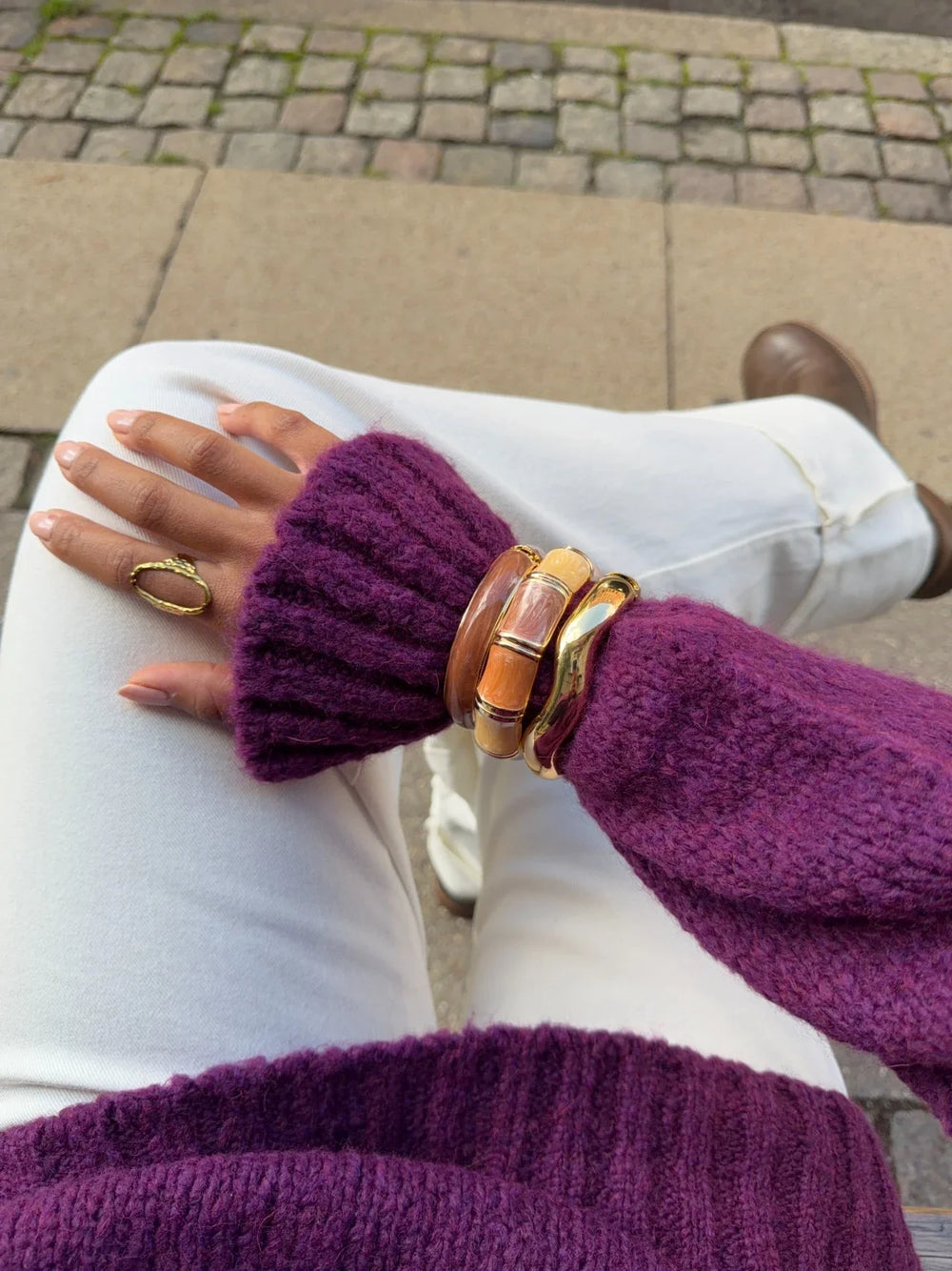 Ebony bracelet with stripes - Brown/beige