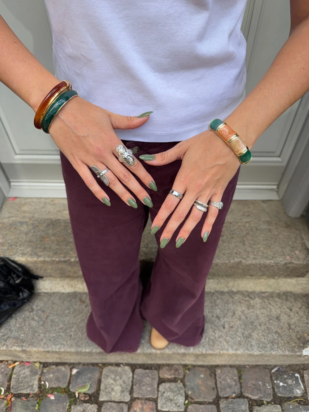 Ebony bracelet with stripes - Green/light pink