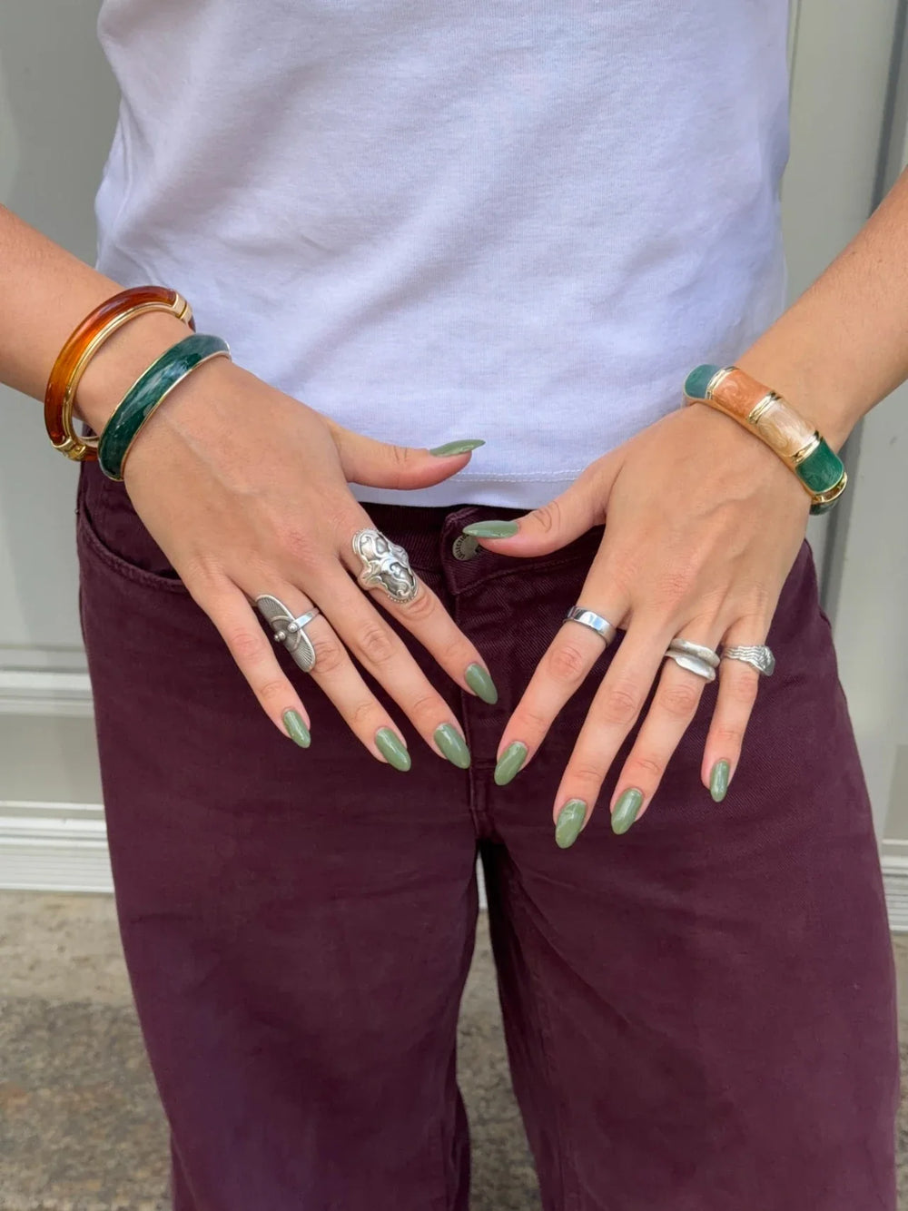 Ebony bracelet with stripes - Green/light pink
