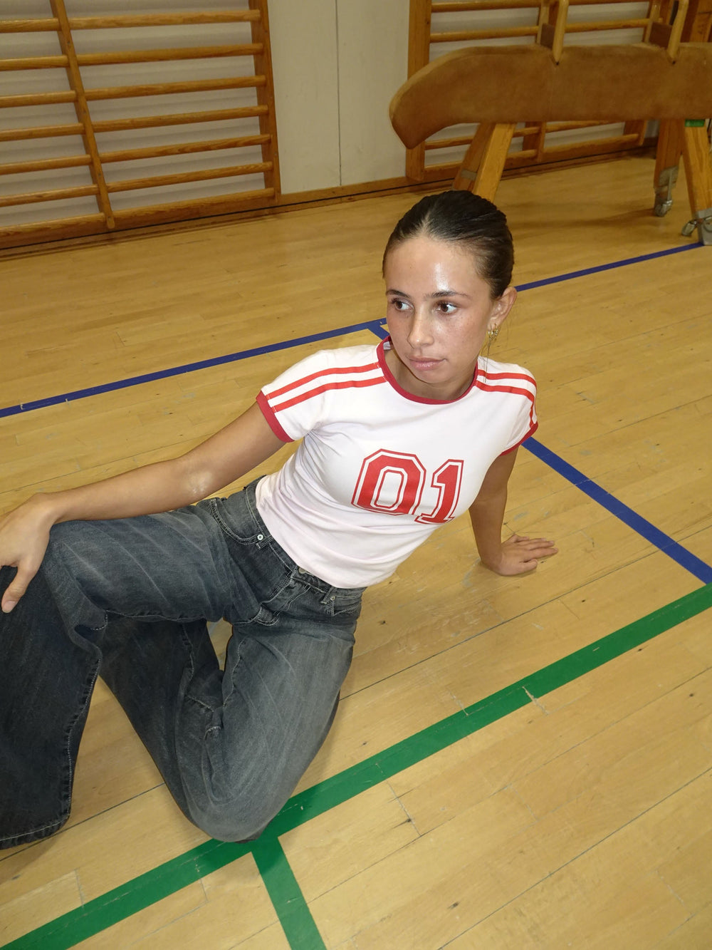 "01" baby tee - Pink/red