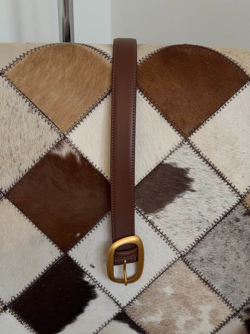 Heritage belt in faux leather - Brown/gold