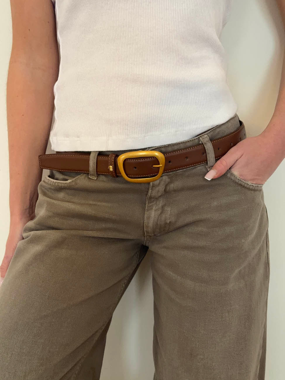 Heritage belt in faux leather - Brown/gold