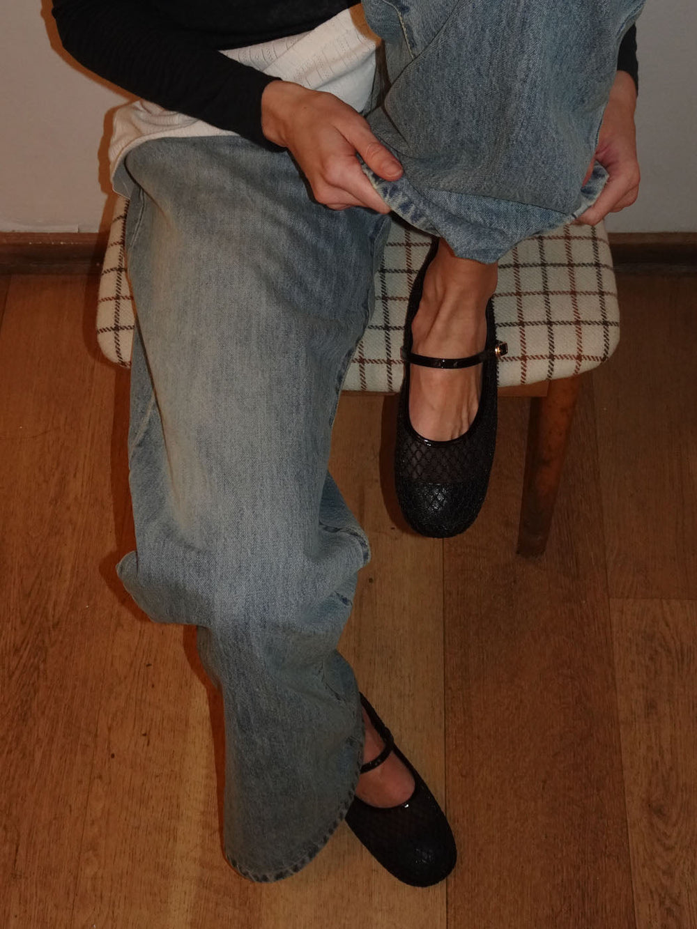 Tilda ballerinas in net material with strap - Black