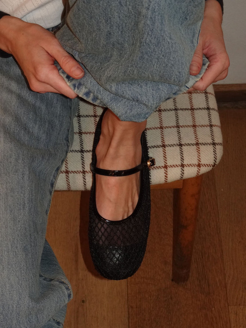 Tilda ballerinas in net material with strap - Black