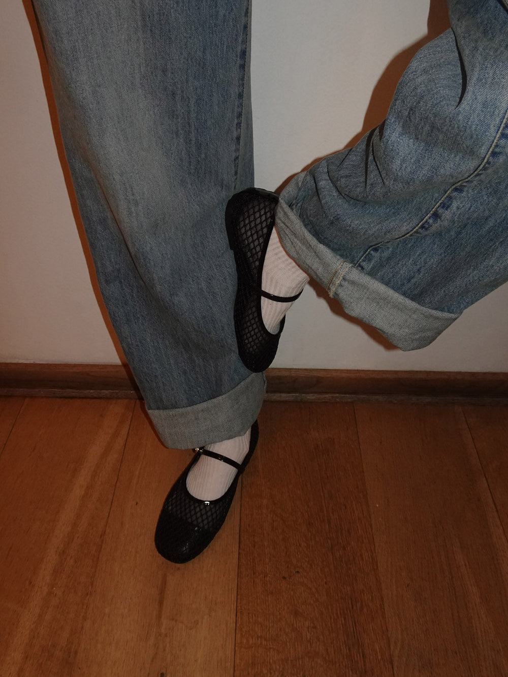 Tilda ballerinas in net material with strap - Black