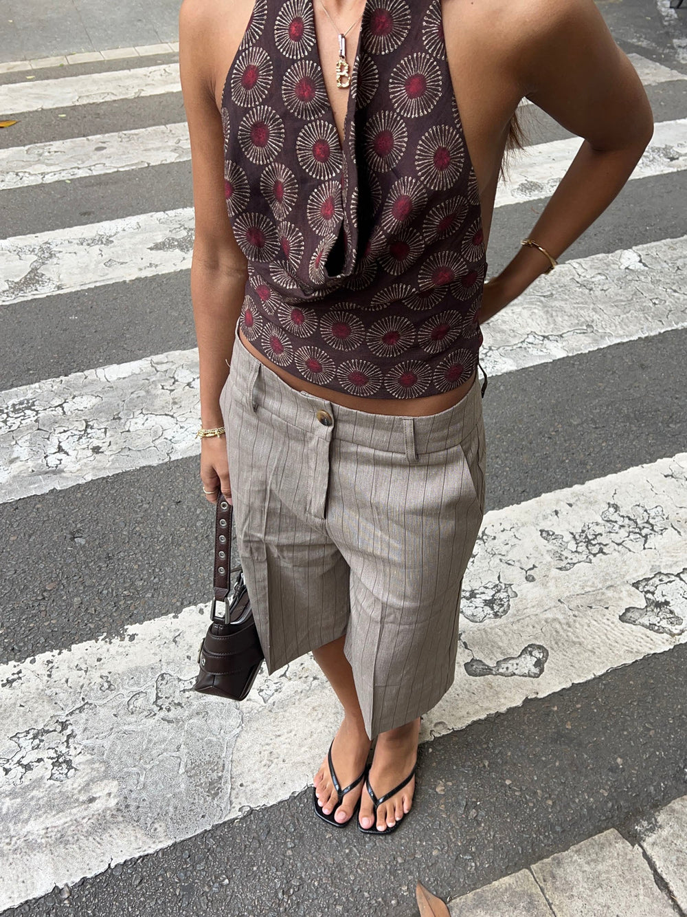 Nayaly bermuda shorts with stripes – Brown