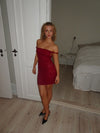 Rhina lace dress with off shoulder - Deep red