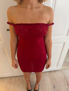 Rhina lace dress with off shoulder - Deep red