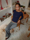 Amally long-sleeved blouse with embroidered hearts - Navy
