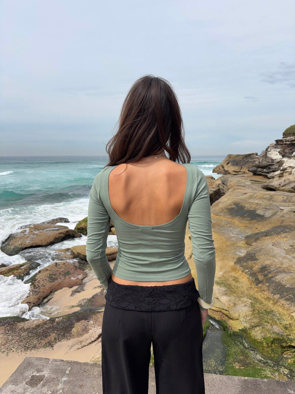 Lila blouse with open back - Green