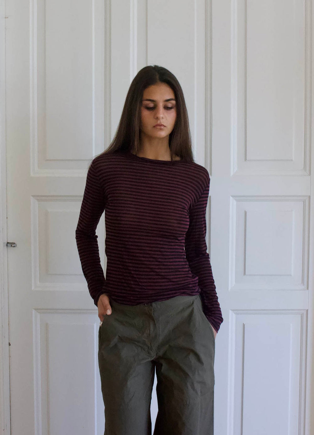 Suzy blouse with stripes - Bordeaux/black