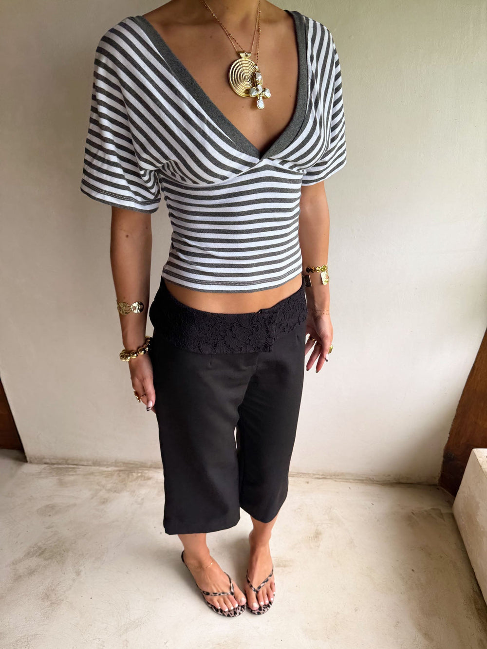 Scandivv blouse with stripes - Grey/white