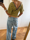 Scandivv blouse with stripes - Grey/yellow