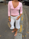 Penny v-neck blouse with 3/4 sleeves - Light pink