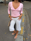 Penny v-neck blouse with 3/4 sleeves - Light pink