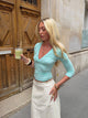 Penny v-neck blouse with 3/4 sleeves - Turquoise