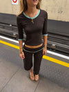 Malin Tomkins 3/4 sleeved blouse - Brown/blue