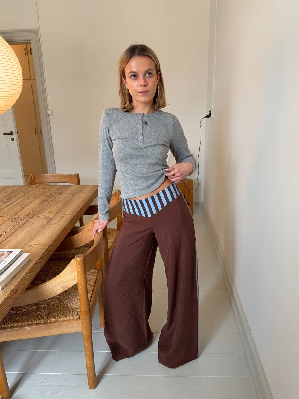 Polly pants med striber - Brown/blue