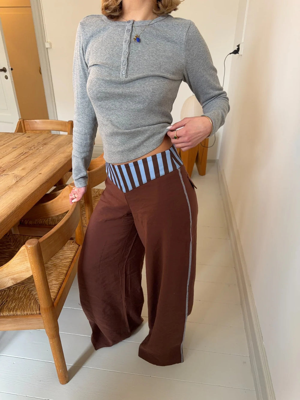 Polly pants med striber - Brown/blue