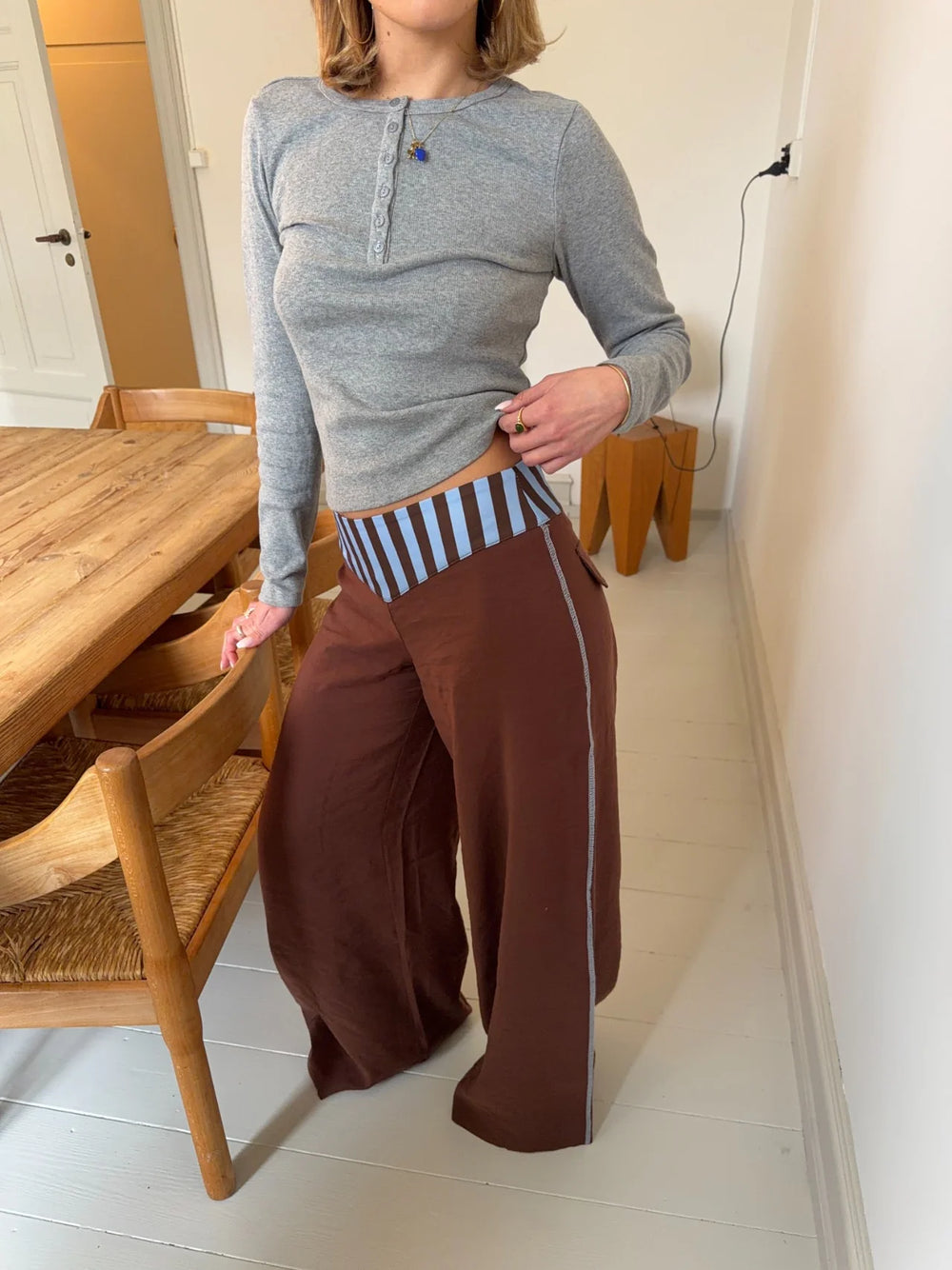 Polly pants med striber - Brown/blue