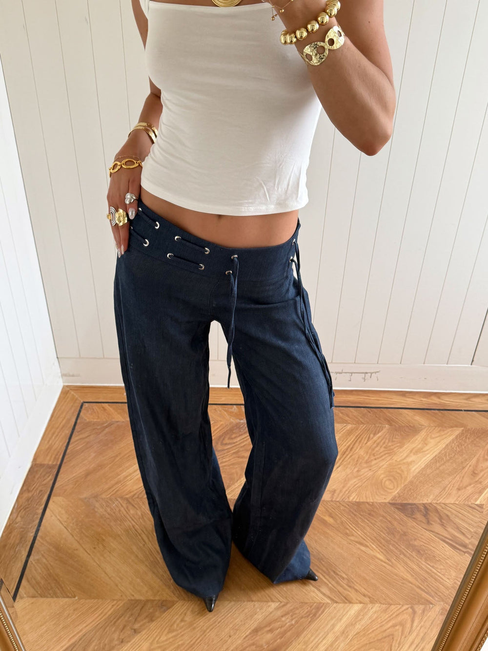 Scandivv trousers with drawstring – Navy