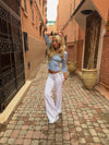 Binda pants with drawstring and polka dots - White/blue
