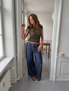 Lolita pants with embroidered flowers  – Blue/White