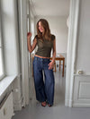 Lolita pants with embroidered flowers  – Blue/White